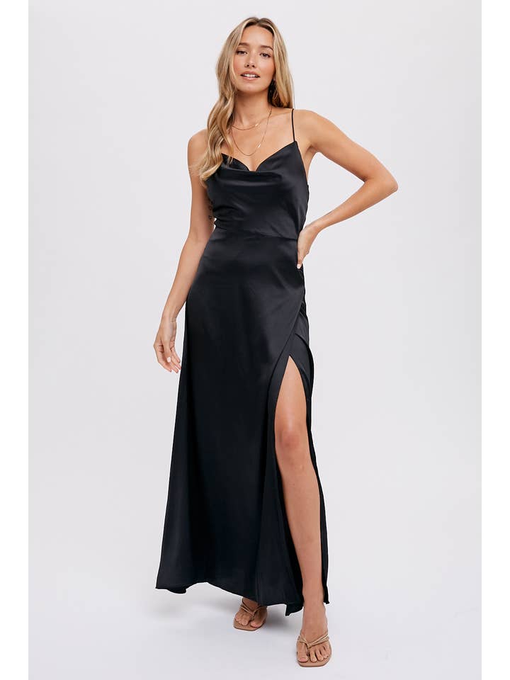 Bluivy - Wholesale Dress - Women's - DRAPE NECK SILKY MAXI DRESS10