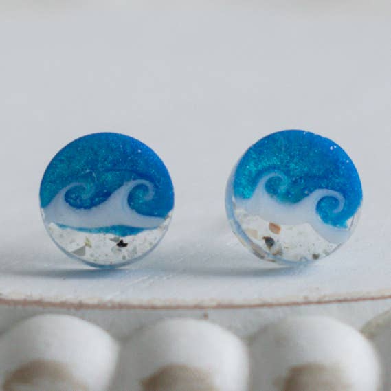 Custom Sand Mini Wave Stud Earrings | Beach Sand for wholesale by Sandy Beaches Shop