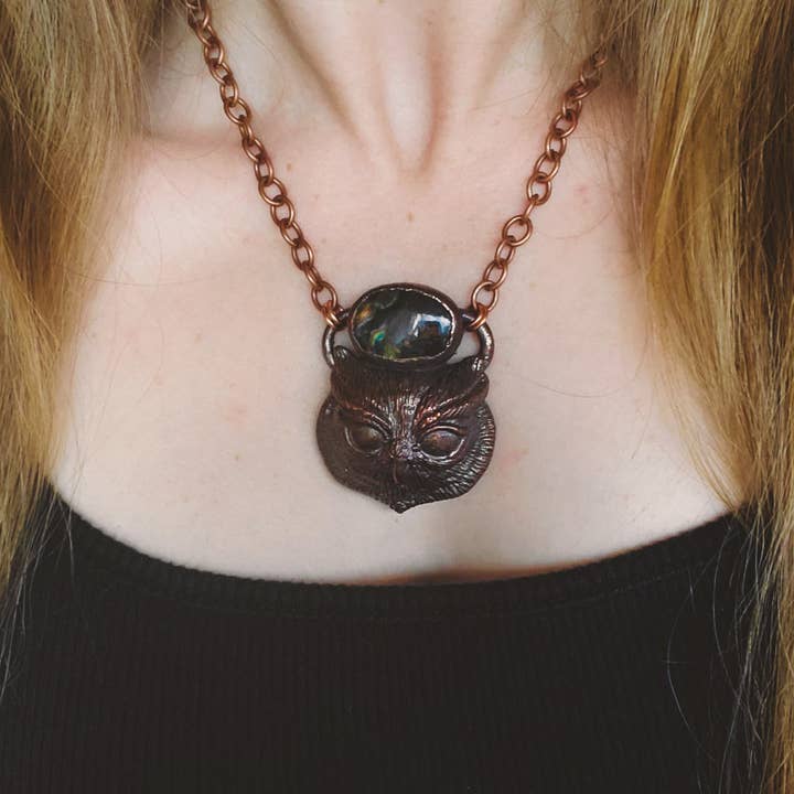 Owl Spirit - Purple Labradorite Electroformed Copper Necklace for wholesale by Copper Bug Jewelry