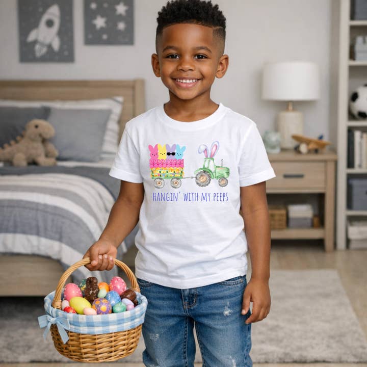 Camiseta de Pascua con Tractor de Niños "Hanging with my Peeps" para venta al por mayor de AvaryMaeInspirations