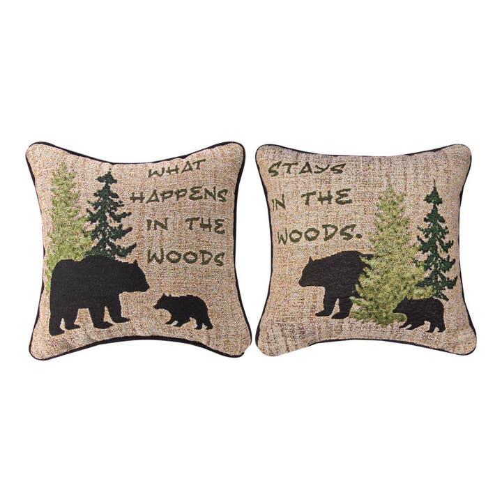 What Happens In The Wood 12 inch Pillow for wholesale by Manual Woodworkers and Weavers, Inc.
