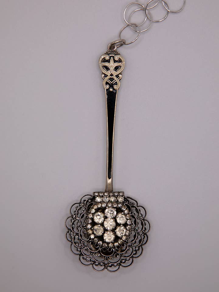 silver Black spoon with sterling glass art deco brooch.
for wholesale by DecoFiniti LLC