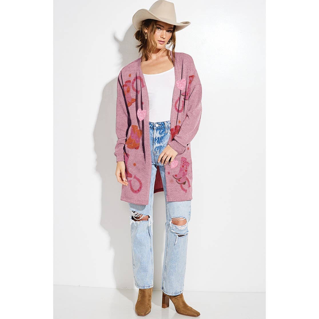 Phil Love - Vendita all'ingrosso Cardigan - Donna - Stivali da cowgirl Stampa a cuore con glitter Cardigan lavorato a maglia11