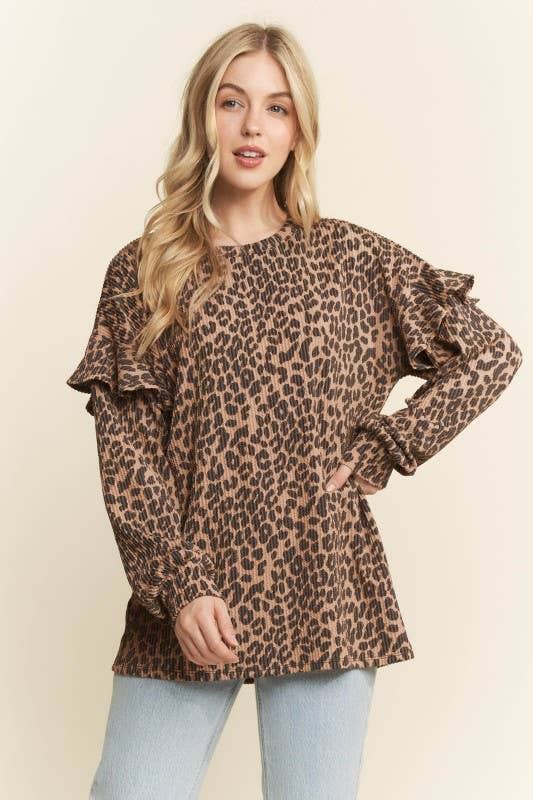 HEIMISH - Wholesale Tunic - Women's - ET7972-11 LONG RUFFLE SLEEVE ANIMAL TOP7