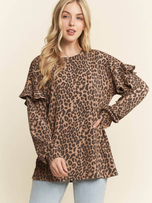 HEIMISH - Wholesale Tunic - Women's - ET7972-11 LONG RUFFLE SLEEVE ANIMAL TOP7
