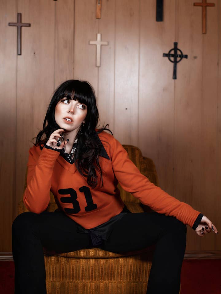 Orange 31 Varsity Sweater for wholesale by Lively Ghosts