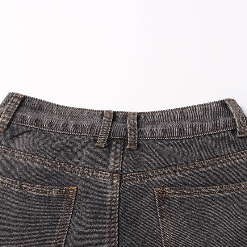 Grigio Jeans invecchiati a vita alta alla moda JP015Y - Stile retrò in vendita all'ingrosso su Faire18