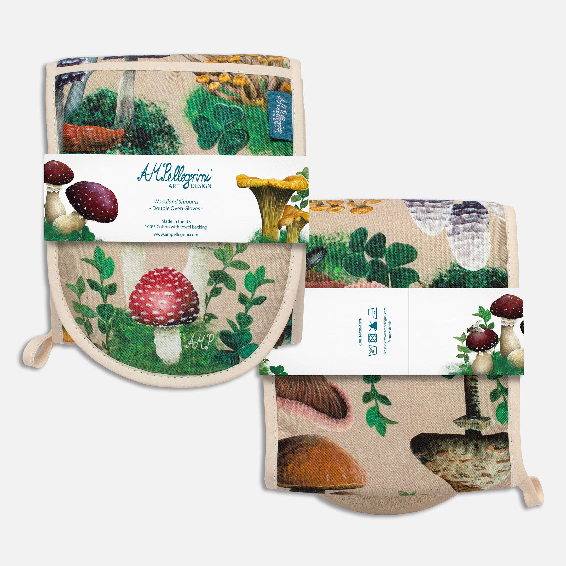 AMPellegrini Art & Design - Wholesale Oven Mitt/Pot Holder - Double oven gloves with mushroom pattern / Fungi pattern4