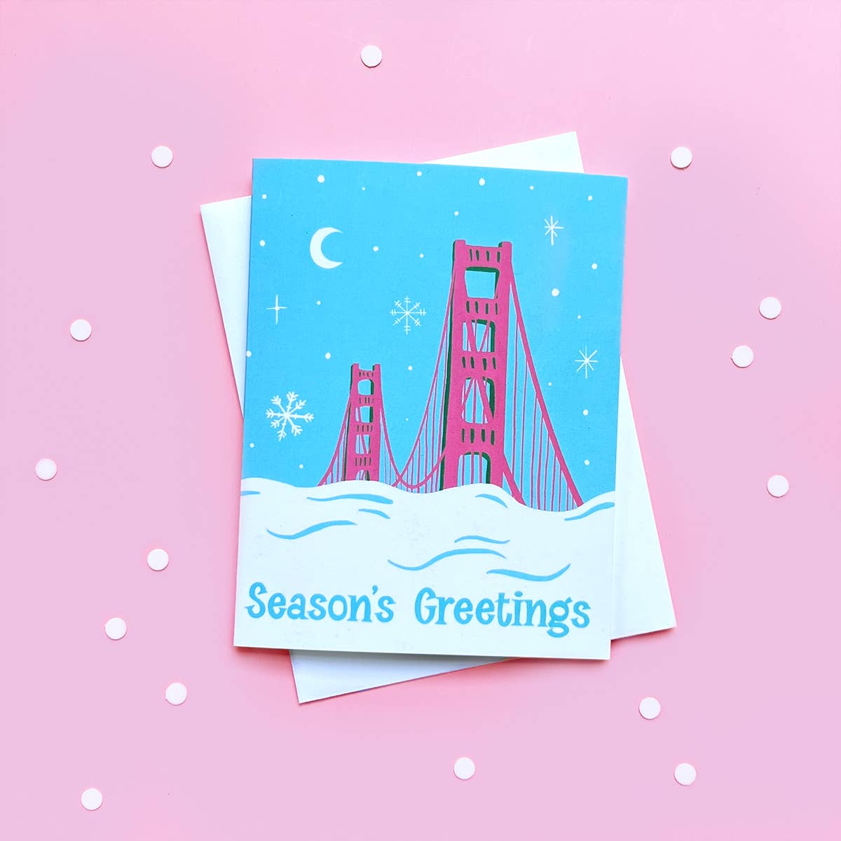 Brenna Daugherty Illustration - Wholesale Season's Greetings Card - Golden Gate Bridge Holiday Card2