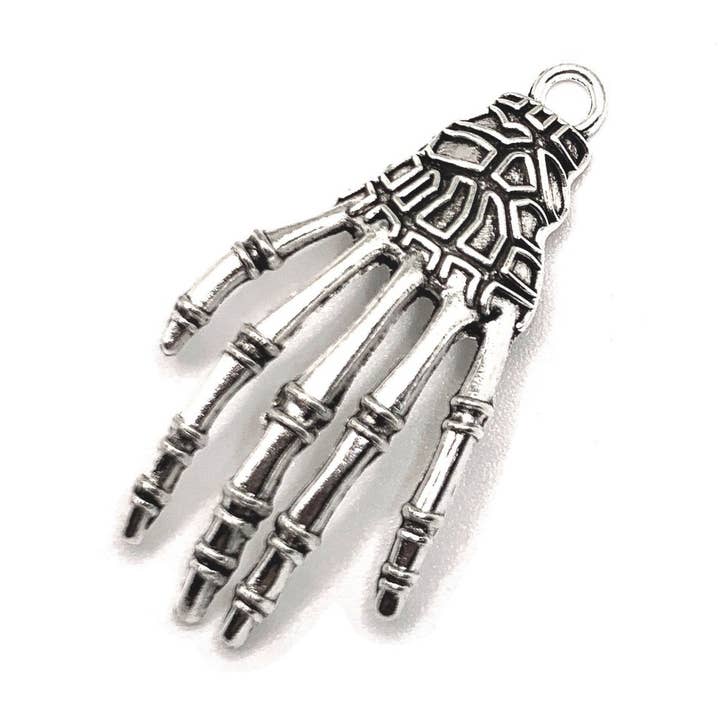 Silver Skeleton Hand Pendant Charms, 42x20mm for wholesale by Guerrilla Charm