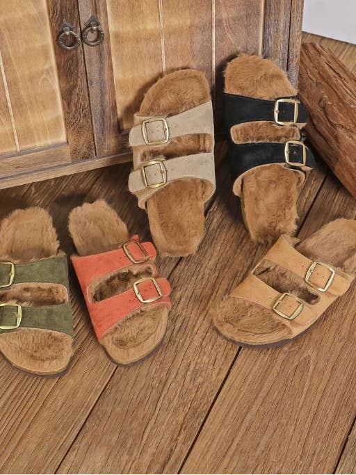 NHP International - Wholesale Sandaal - Dames - Damesschoenen - roestkleurige Findlay sandalen met imitatiebont