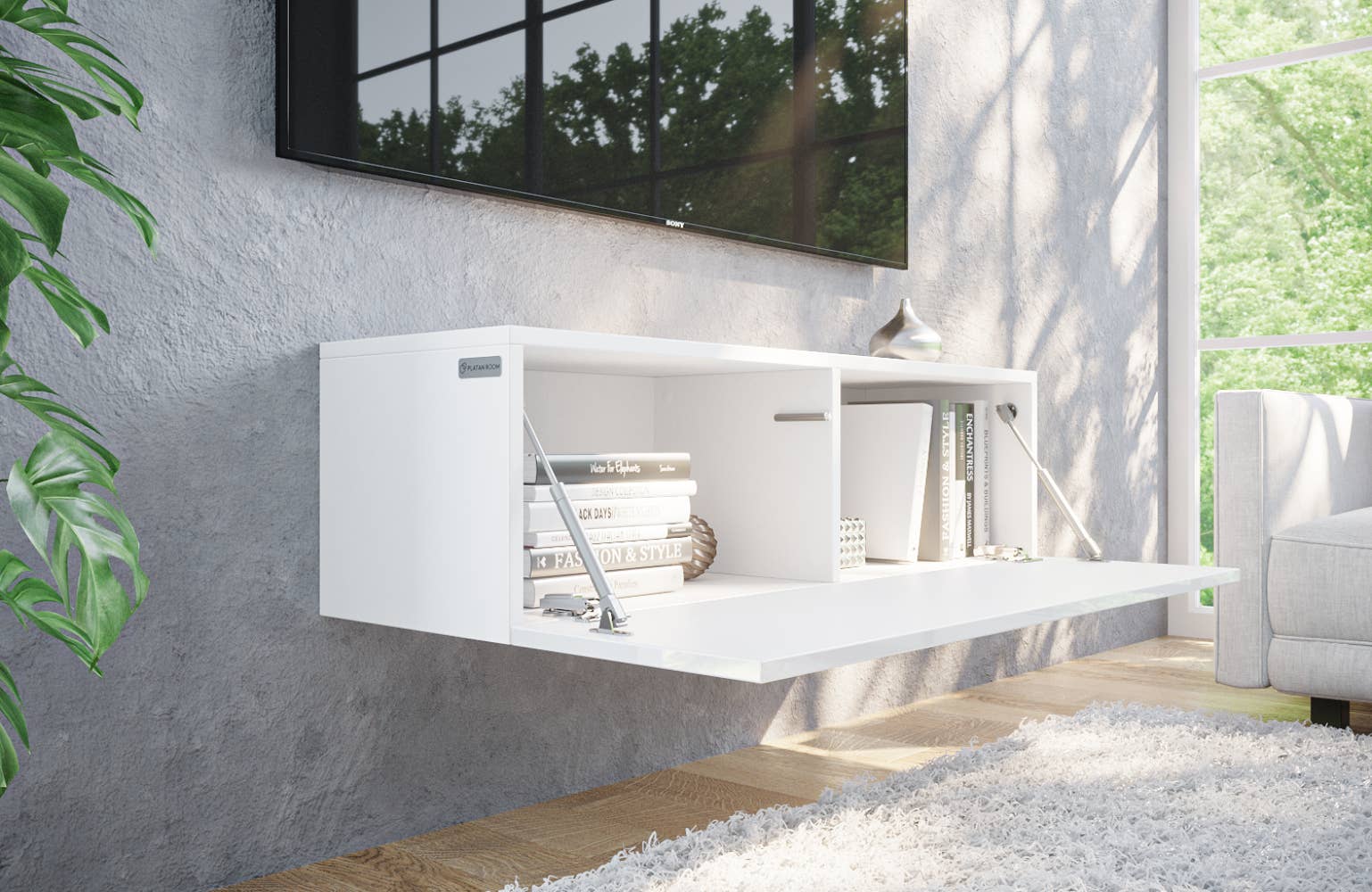 PLATAN ROOM - Wholesale Console Table - TV Cabinet TV Stand 105 cm Hanging or Standing White Gloss3