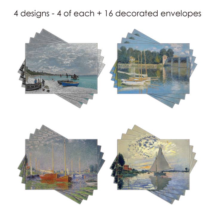 RainCaper - Wholesale Stationery/Notecard Set - Notecards - Monet Boats - Box of 16 Cards & Envelopes