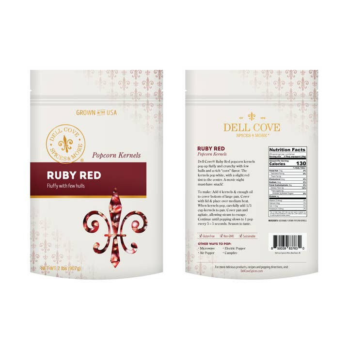 Dell Cove Spices & More Co. - Wholesale Popcorn Kernels - Ruby Red Popcorn Kernels - 2 Pound Bag - Butterfly Popcorn