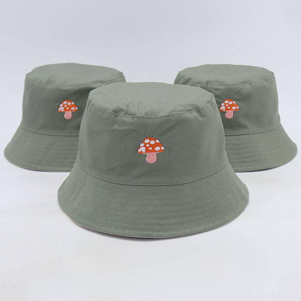 Jessthechen - Wholesale Bucket Hat - Women's - Cat & Mushroom Reversible Bucket Hat | Khaki/Cream2