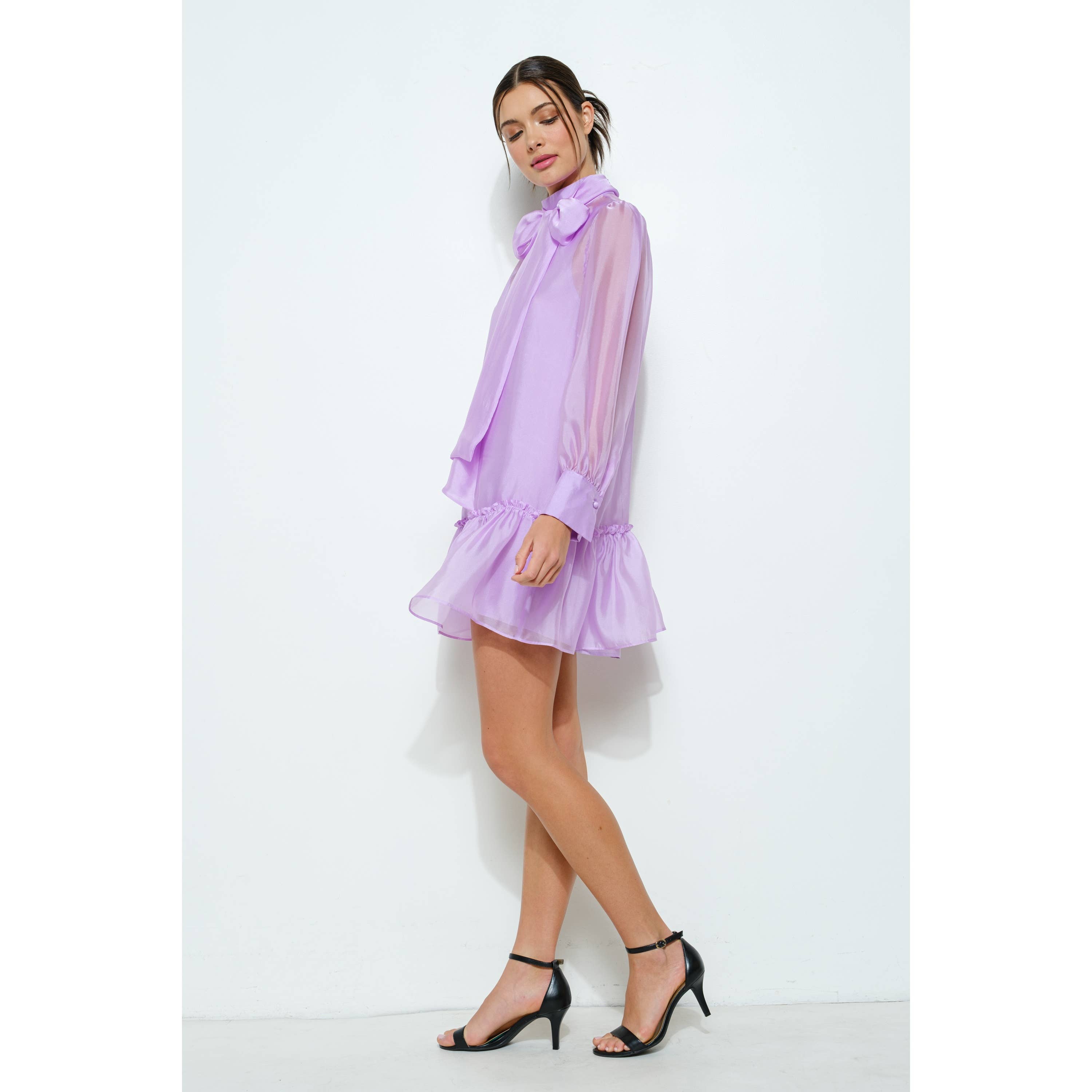 INA – Vestido - Mulher por atacado – Vestido Mini de Chiffon Pastel com Laço Transparente19