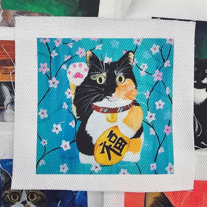 Remendos de Costura em Denim de Gato da Sorte Maneki-Neko por atacado de MeerCatArt