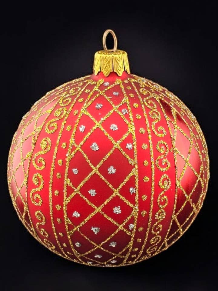 Red Blown Glass Ornament - Handcrafted - Hand Made - Crisscross Design for wholesale by Glass by Iness