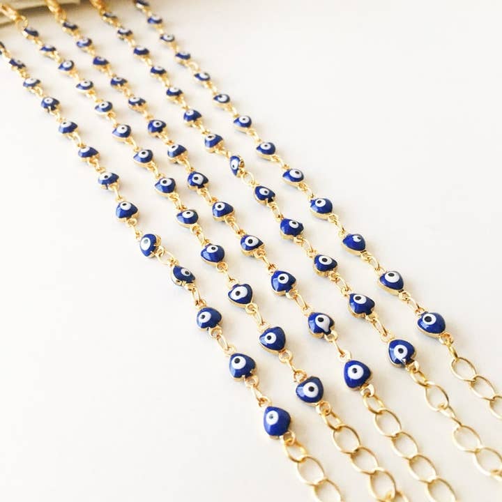 Evileyefavor - Wholesale Beaded Bracelet - Blue Evil Eye Bracelet, Minimalist Gold Chain Bracelet, Blue Evil Eye Bead