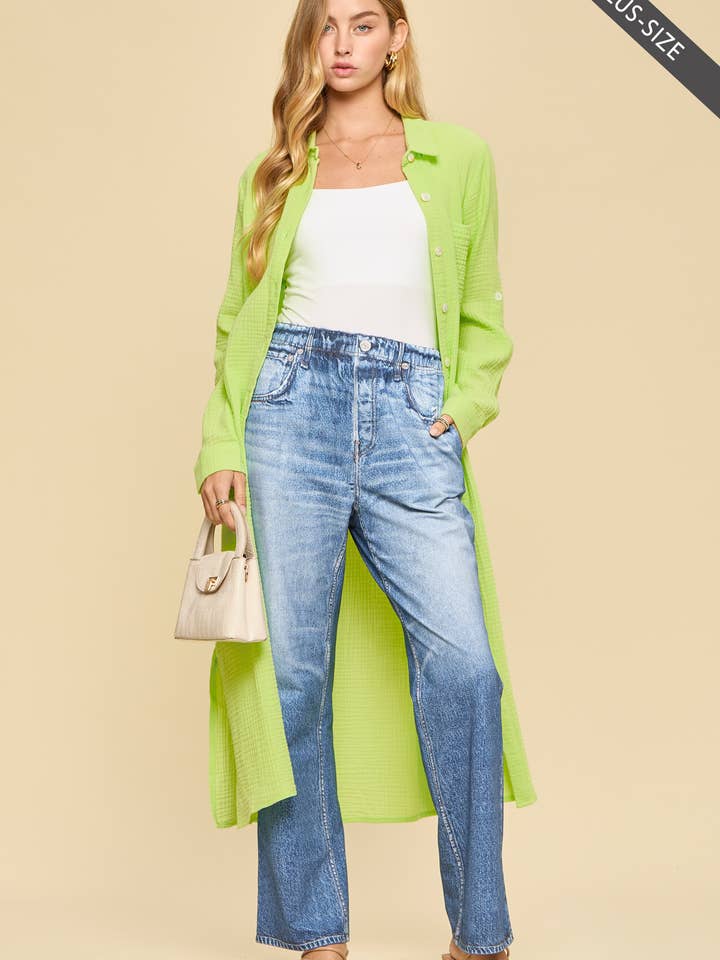 PLUS SIZE Breathable Cotton Button-Down Duster for wholesale by Dear Scarlett