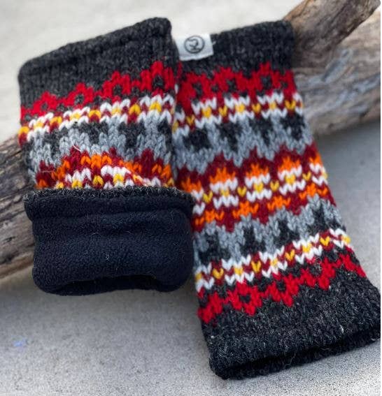 Lungta Imports – Engroshandel Handsker - Dame – Fingerløse, håndstrikkede uldhandsker med fleecefor - håndvarmer37