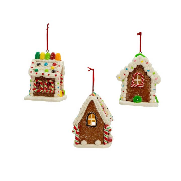 Kurt S. Adler, Inc. - Wholesale Ornament Set - 3.74"B/O GINGERBREAD LED CANDY HSE ORNAMENTS2