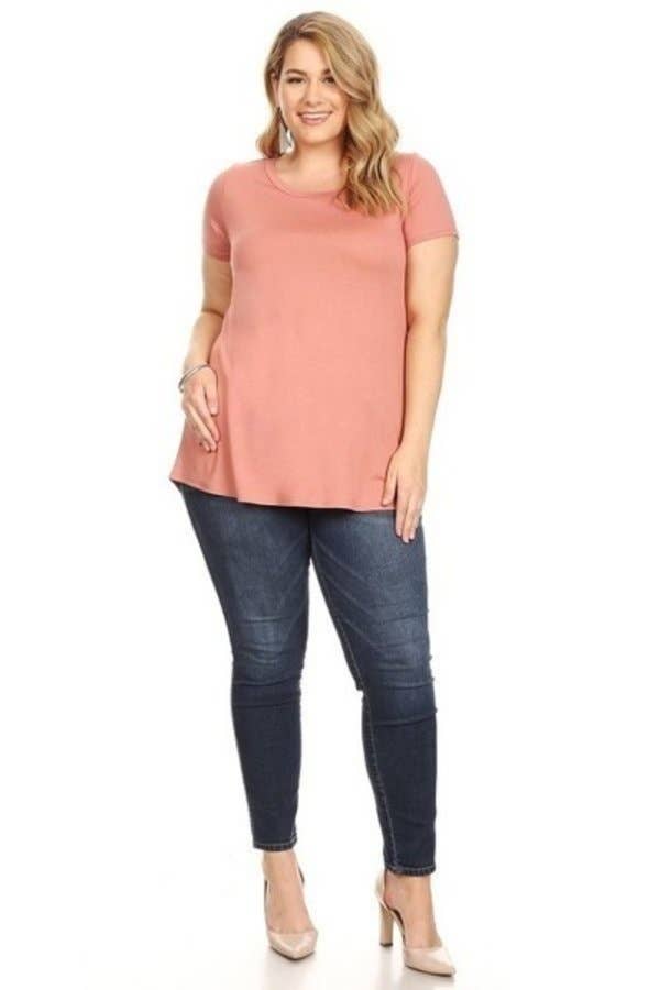 Chris & Carol Apparel - Wholesale Tunic - Women's - XJ413145T - Perfect Solid Plus Size Basic Tee Short Sleeve6