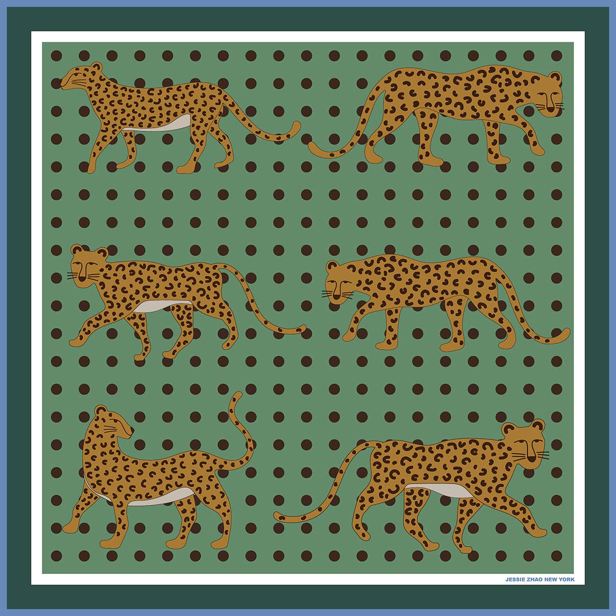 Jessie Zhao New York – Cachecol - Mulher por atacado – Cachecol de Lã e Seda de Dupla Face do Jardim dos Leopardos Azuis1