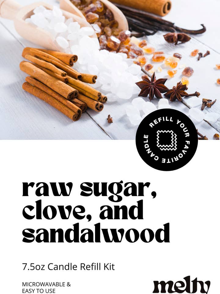 Raw Sugar, Clove, Sandalwood Wooden Wick Candle Refill for wholesale by Melty