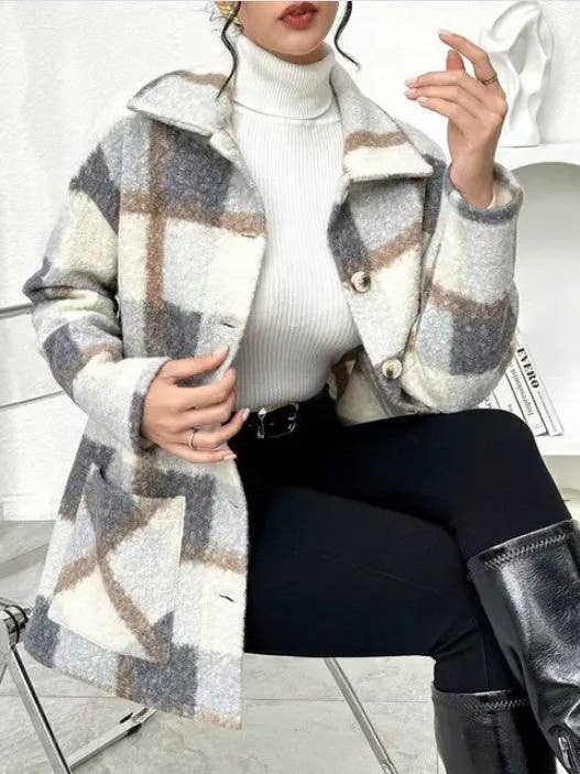 Plaid Woolen Coat for wholesale by Prestige Boutique