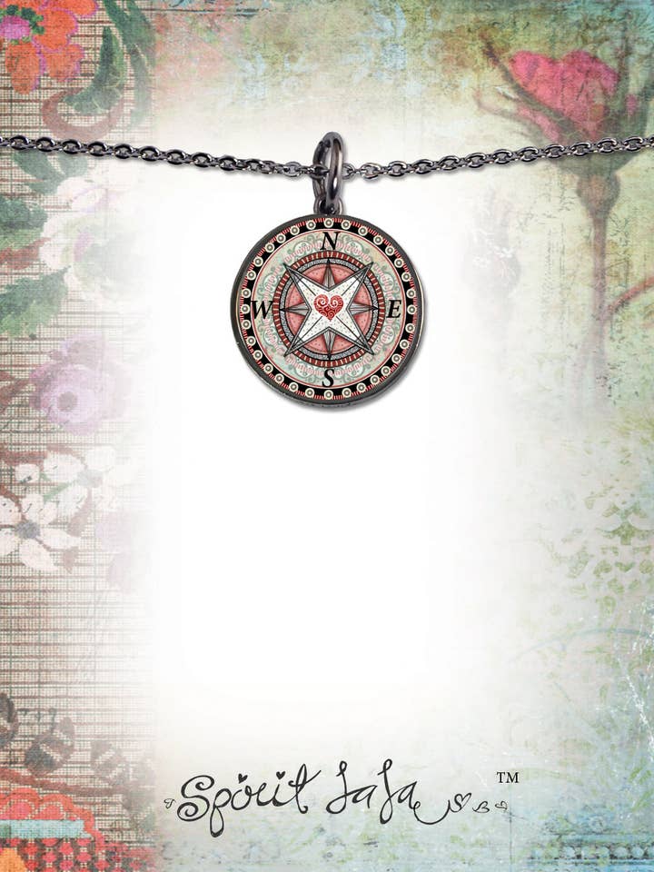 Compass Heart Circular Pendant for wholesale by SPIRIT LALA LLC