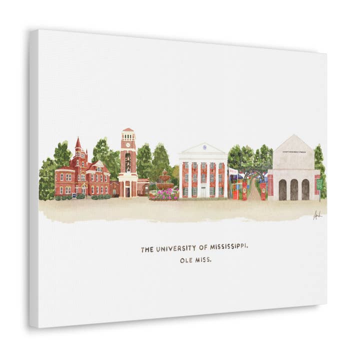 Leinwandtuch, Motiv „Ole Miss Skyline Landmark“, Aquarell für den Großhandel von Carper Creative Co.