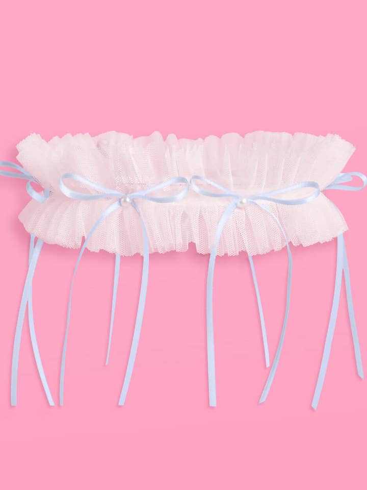White Tulle Bridal Garter | Something Blue, Bride Accessory for wholesale by xo, Fetti