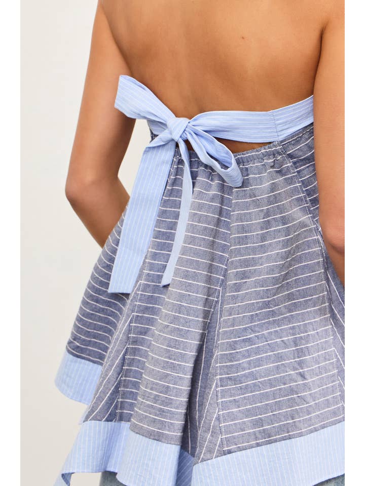 INDIGO TIED BACK ASYMMETRICAL TUBE TOP for wholesale on Faire