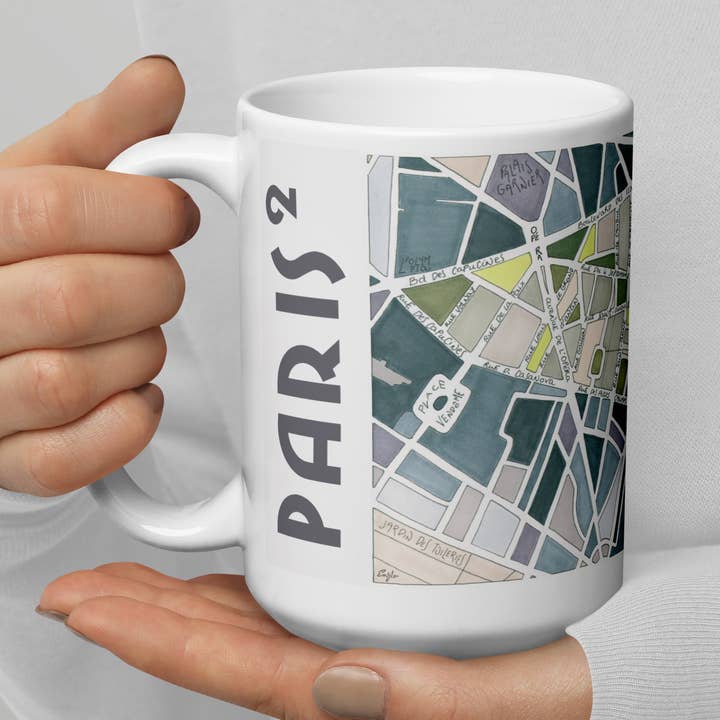 Illustrated mug PARIS, 2nd arrondissement - Design city map for wholesale by EmYLo
