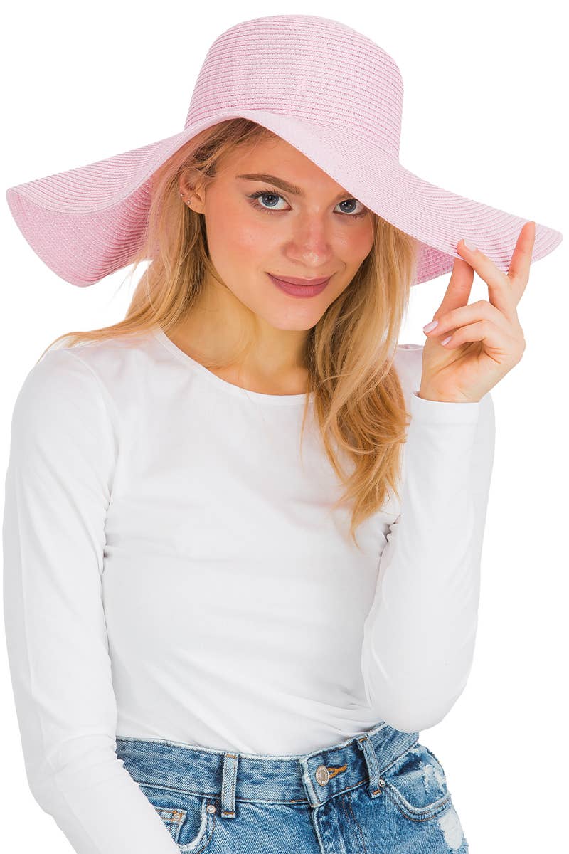 Cap Zone - Venta al por mayor Sombrero de paja - Mujer - Sombrero de sol de paja con tejido apretado, color sólido y ala ancha flexible48