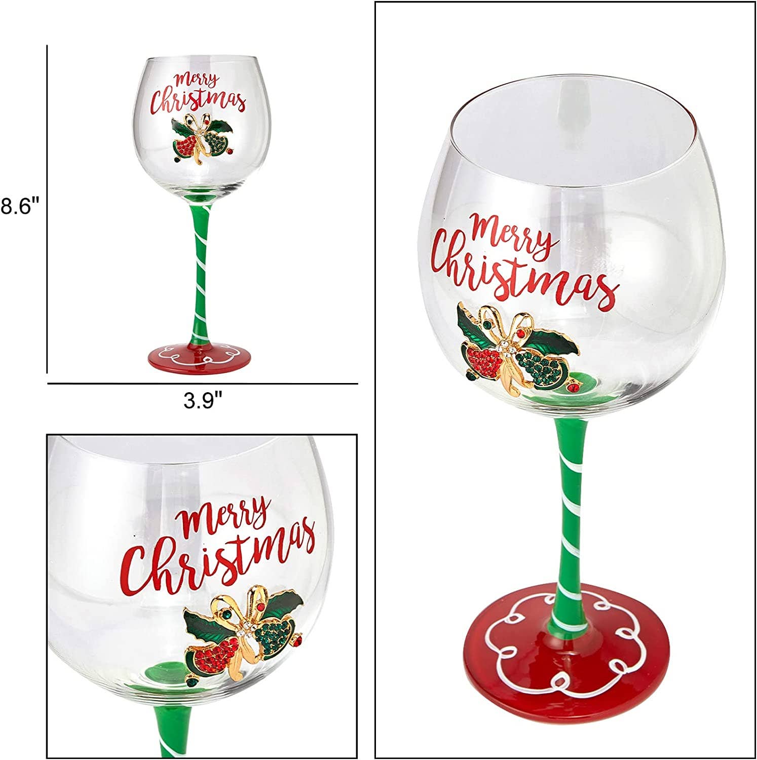 The Wine Savant /  Khen Glassware - Wholesale Wine Glass - Christmas Wine Glass -  Elf Themed Stemmed 18oz  - 2 Set4