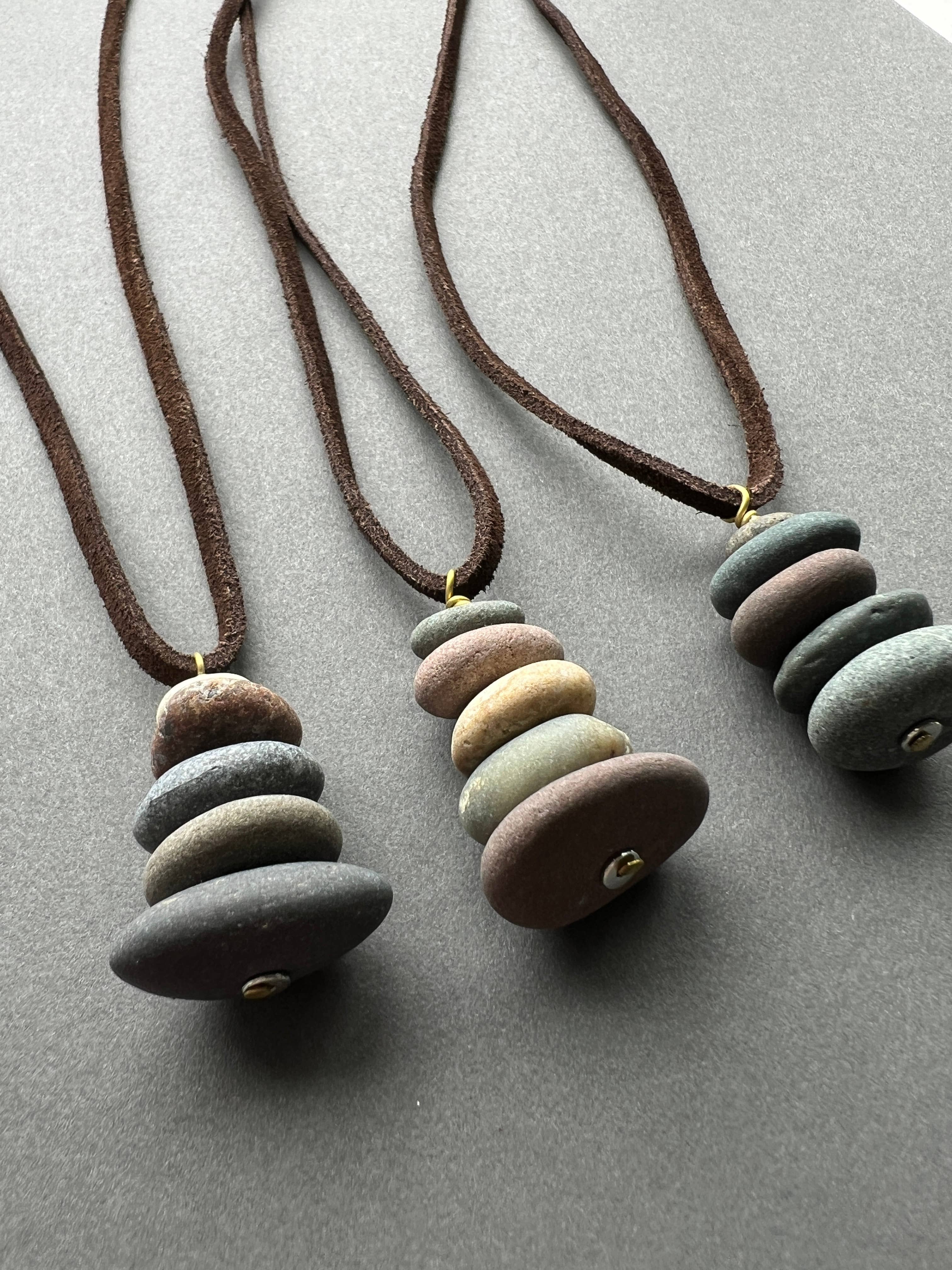 Generosity Company - Wholesale Pendant/Charm Necklace -  Lake Stone Cairn Charm Necklace (Leather)8