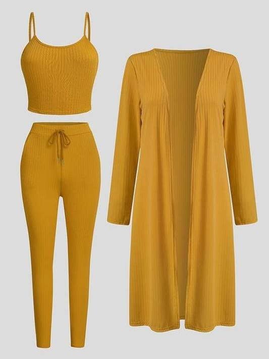 Flarix - Wholesale Hemd- en rokset - Dames - geribbelde 3-delige tankbroek met cropbroek en trainingspak2