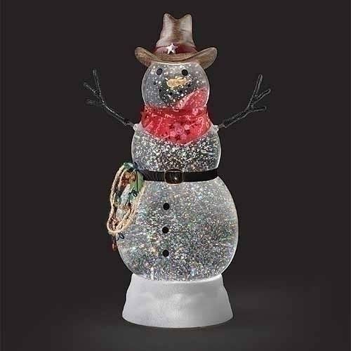 Roman - Wholesale Christmas Decoration - 10.5"H Lighted Swirl Snowman Cowboy with Christmas Lights