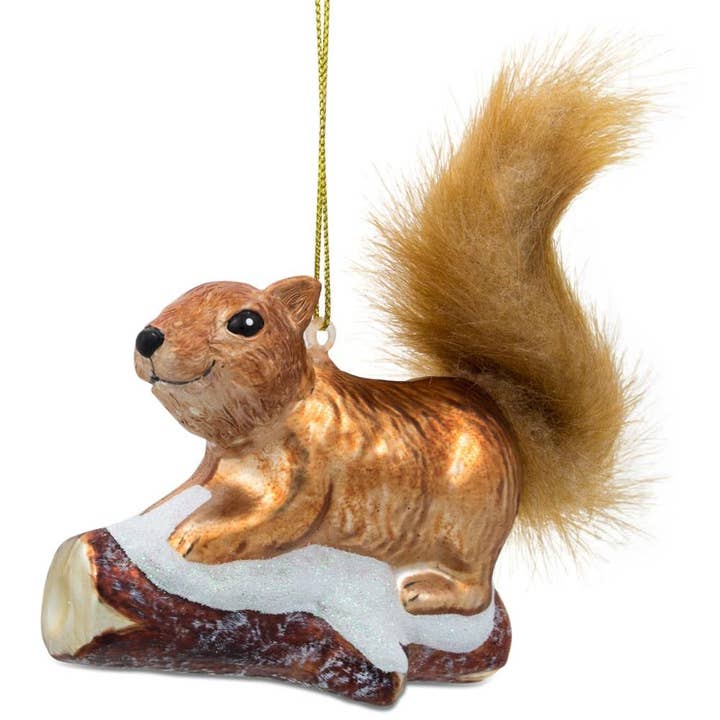 Squirrel on Snowy Branch Glass Christmas Ornament for wholesale by BestPysanky