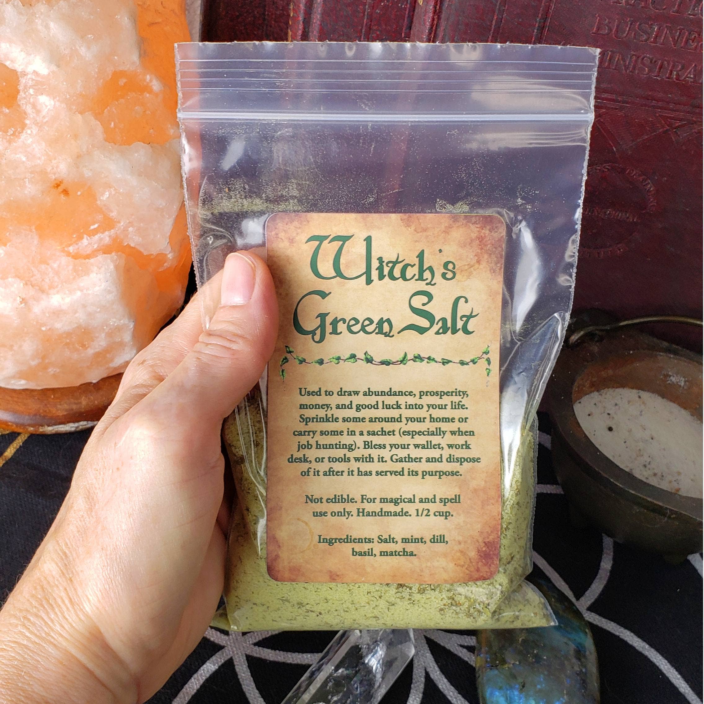 River Village - Venta al por mayor Artículo de meditación - Sal de Bruja Verde para Prosperidad y Atracción de Dinero (1/2 taza)3