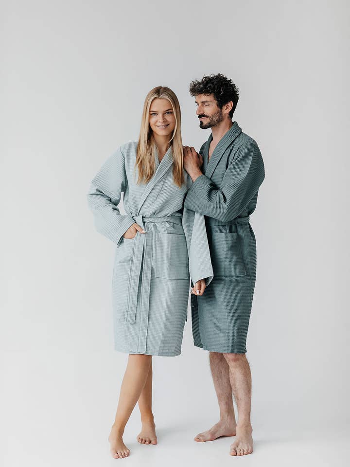 Casilin - Wholesale Robe - Unisex - Waffle Cotton - Sauna Bathrobe - Sea Green