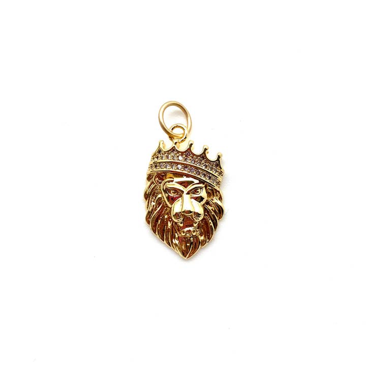 Gold Plated Lion Pendant with CZ Crown for wholesale by Karli Buxton