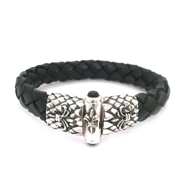 Bracciale in pelle argentata Lily And Dragon Scales Jointlock Plu per la vendita all'ingrosso da parte di ElfCraft