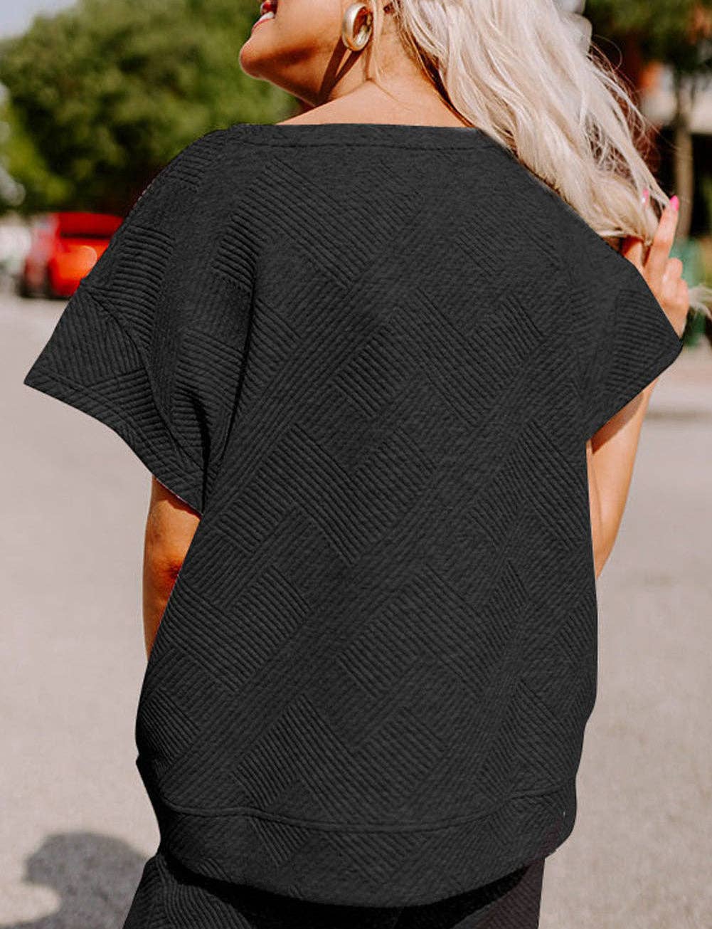 FULL TIME PURCHASE - Wholesale Lounge Set - Women's - Textured Loose Fit T Shirt and Drawstring Pants Set8