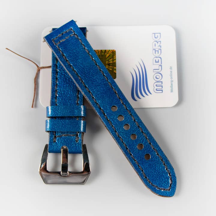 Klockarmband blå/lackläder, extra stark handgjord NEW Molberg för wholesale av Molberg
