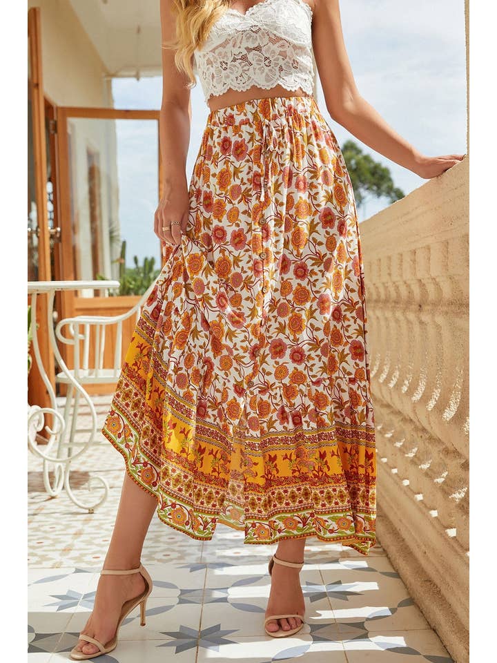 Katinki - Wholesale Skirt - Women's - Floral Print Maxi Skirt