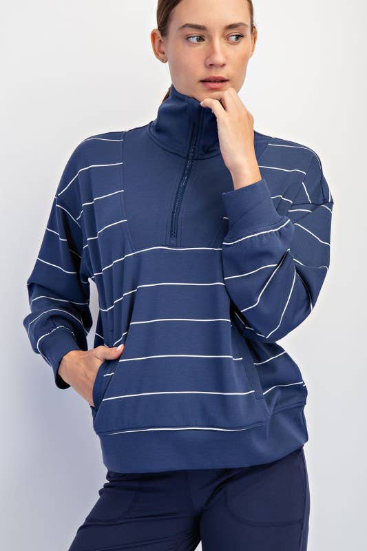 Sunday Morning - Vente Sweat-shirt – femme - T7299PL37 PULL À COL MONTANT À RAYURES ET FERMETURE ÉCLAIR DE GRANDE TAILLE 38