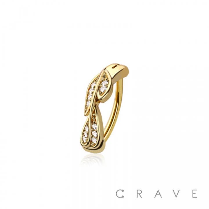 CRAVE BODY JEWELRY - Wholesale Face/Body Chain - 316L SURGICAL STEEL RAIL CLICKER BELLY RING CZ FEATHER DESIG